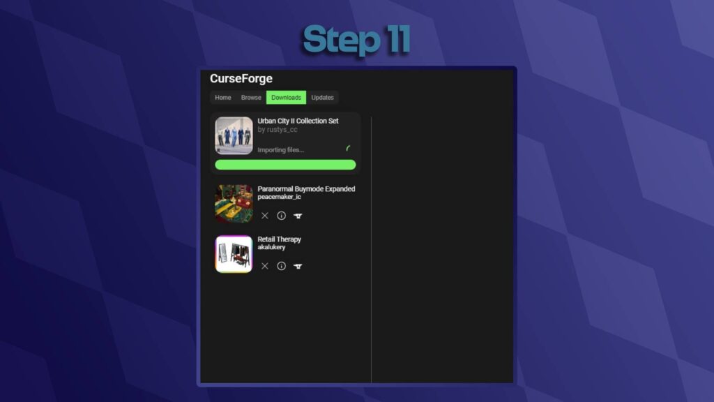 Text Reading 'Step 11'
The downloads page on the Mod Manager PC program.