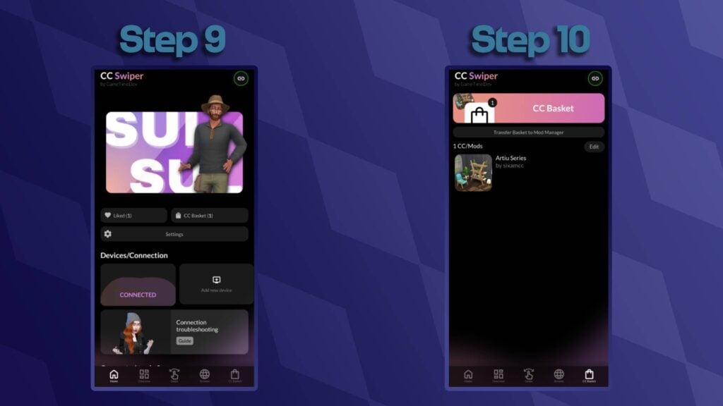 Text Reading 'Step 9'
The home page of the app
Text Reading 'Step 10'
The users basket is below.