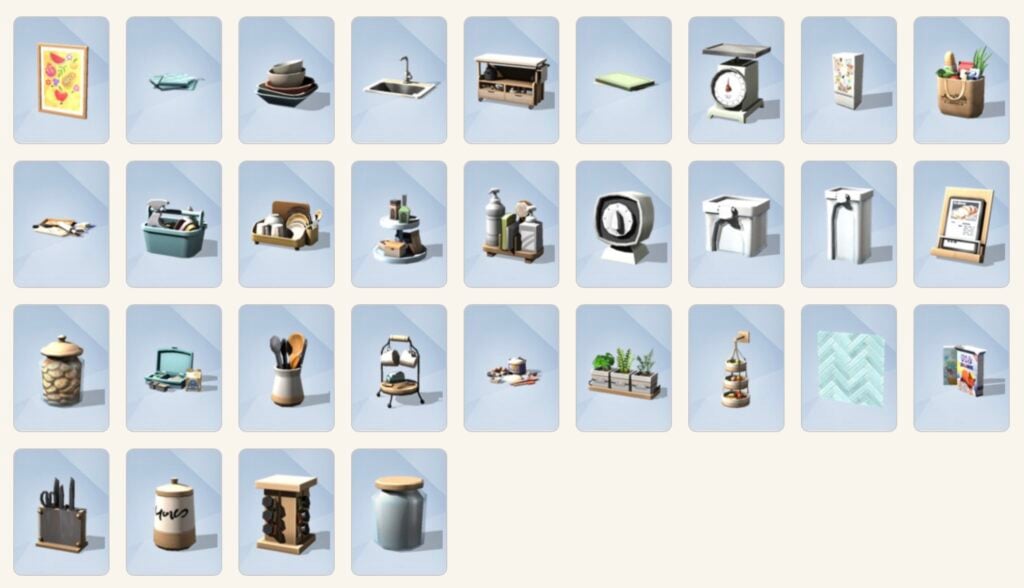 What's included in The Sims 4 Kitchen Clutter Kit Build Mode